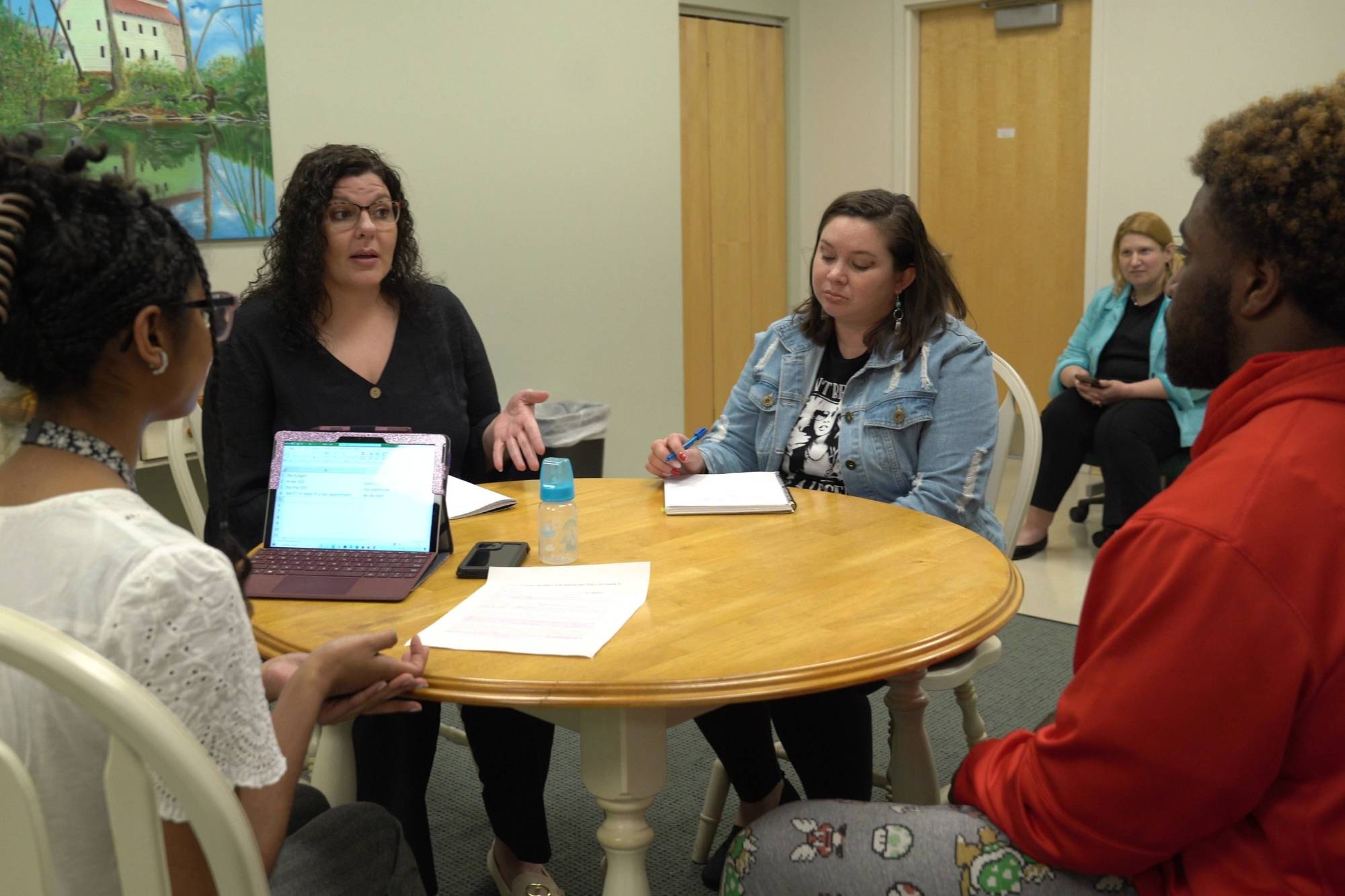 UNC Pembroke students role play a social work call with actors from the Theatre Department.